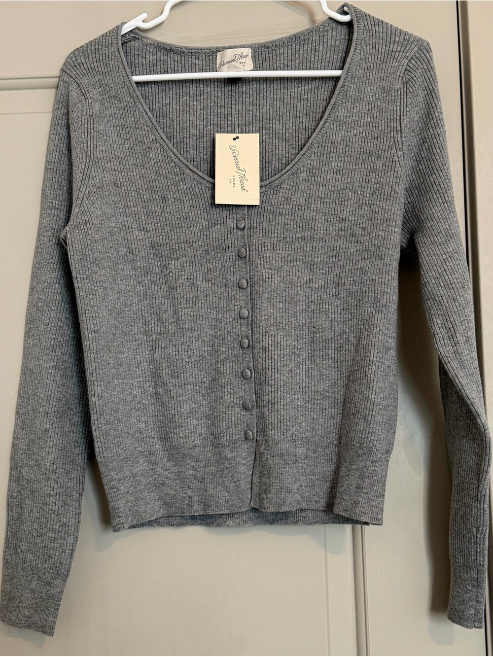 Universal Thread Gray Ribbed Button-Front Cardigan - Picture 2 of 7